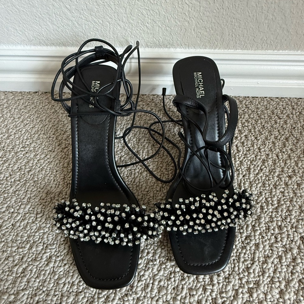 Michael Kors Black and Silver Beaded Heels